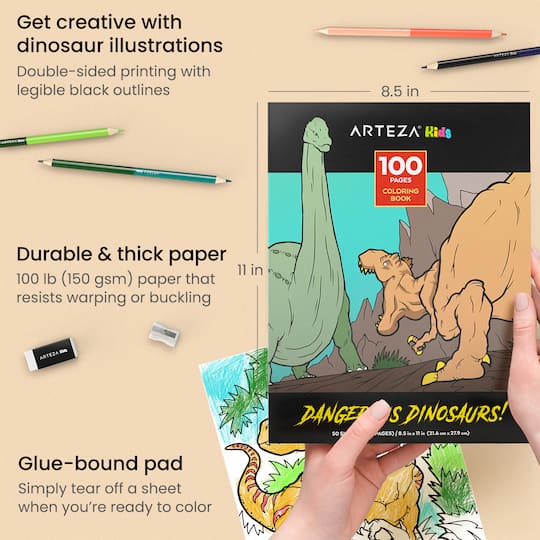 Arteza® Kids Dangerous Dinosaurs Coloring Book Kit